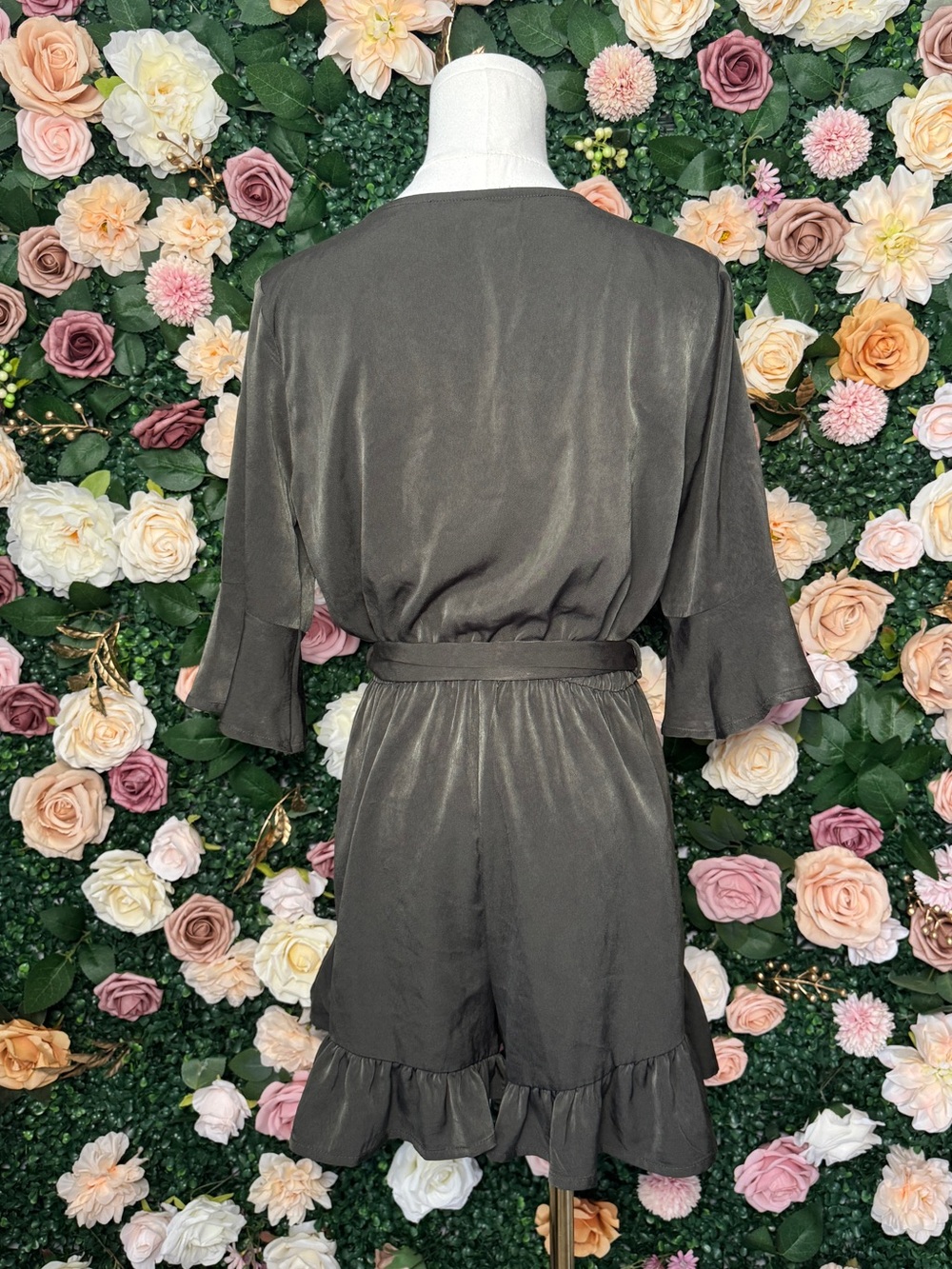 Olive Green Embroidered Wrap Romper - Picture 5 of 7